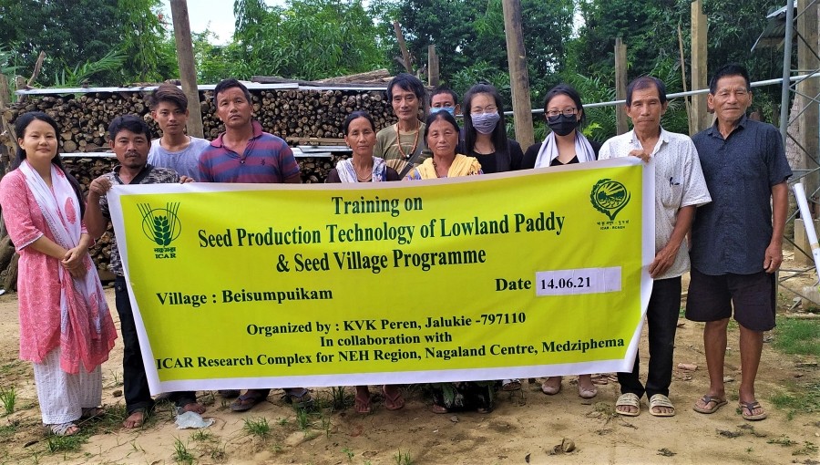 Farmer participants with others during the seed distribution programme at Beisumpuikam village on June 14. (Photo Courtesy: KVK Peren) 