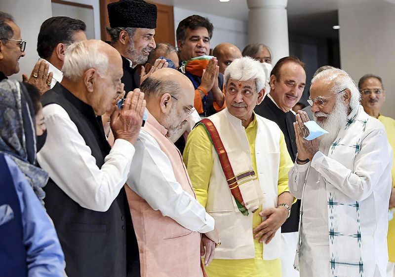 Prime Minister Narendra Modi during an all-party meeting with various political leaders from Jammu and Kashmir, in Delhi on June 24, 2021. (PTI Photo)