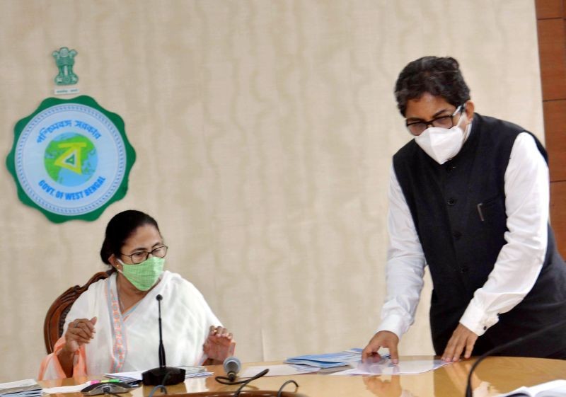 WB CM Mamata Banerjee with her newly apppointed advisor Alapan Bandyopadhyay during a meeting, in Kolkata. (PTI Photo)