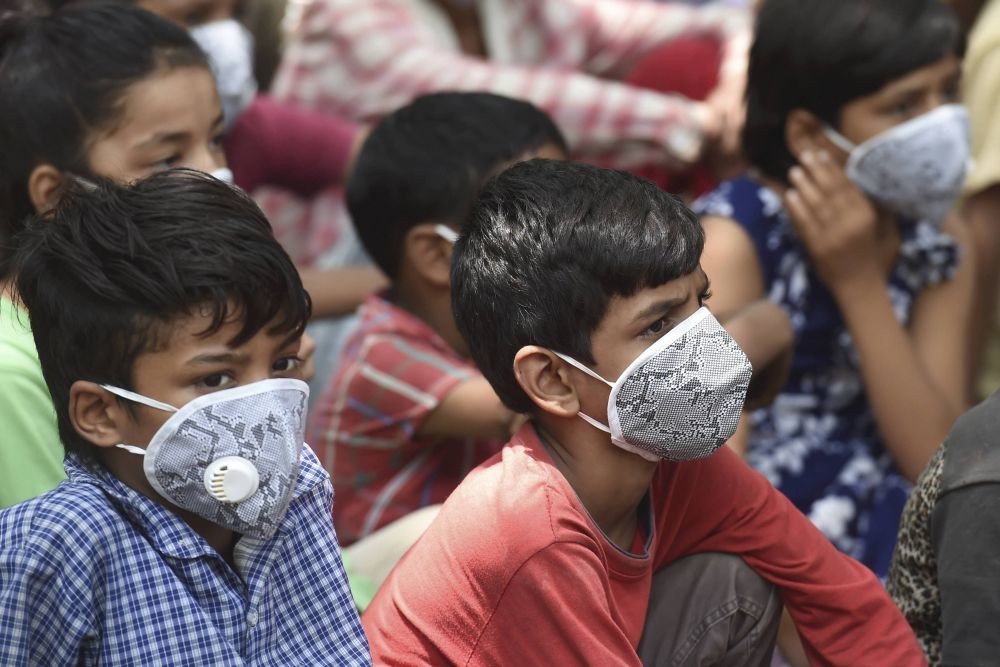 New Delhi: Children during the launch of  a mobile vaccination centre, in New Delhi, Saturday, June 26, 2021. (PTI Photo/Atul Yadav)