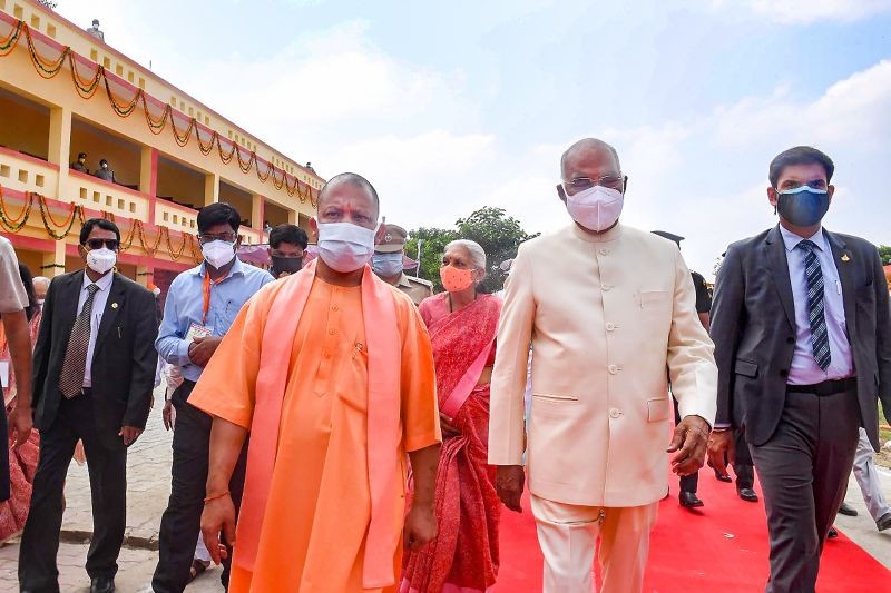 Some moments of President Ram Nath Kovind visits his native village Paraunkh in Kanpur Dehat. The President paid tributes to Babasaheb Dr B.R. Ambedkar, visited Milan Kendra & Veerangana Jhalkari Bai Inter College and addressed a Jan Sambodhan Samorah. (PTI Photo)