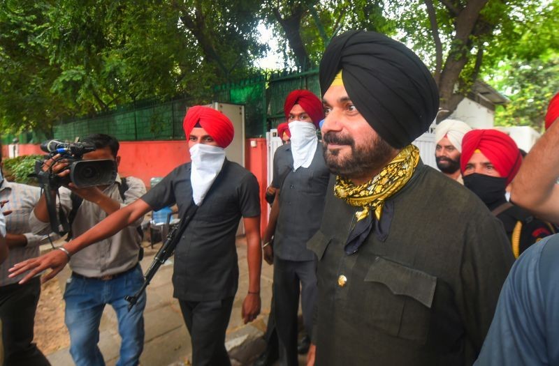 Punjab Congress MLA Navjot Singh Sidhu comes out from Congress 'war room' after meeting with Congress panel on Punjab, in New Delhi on June 1, 2021. (PTI Photo)