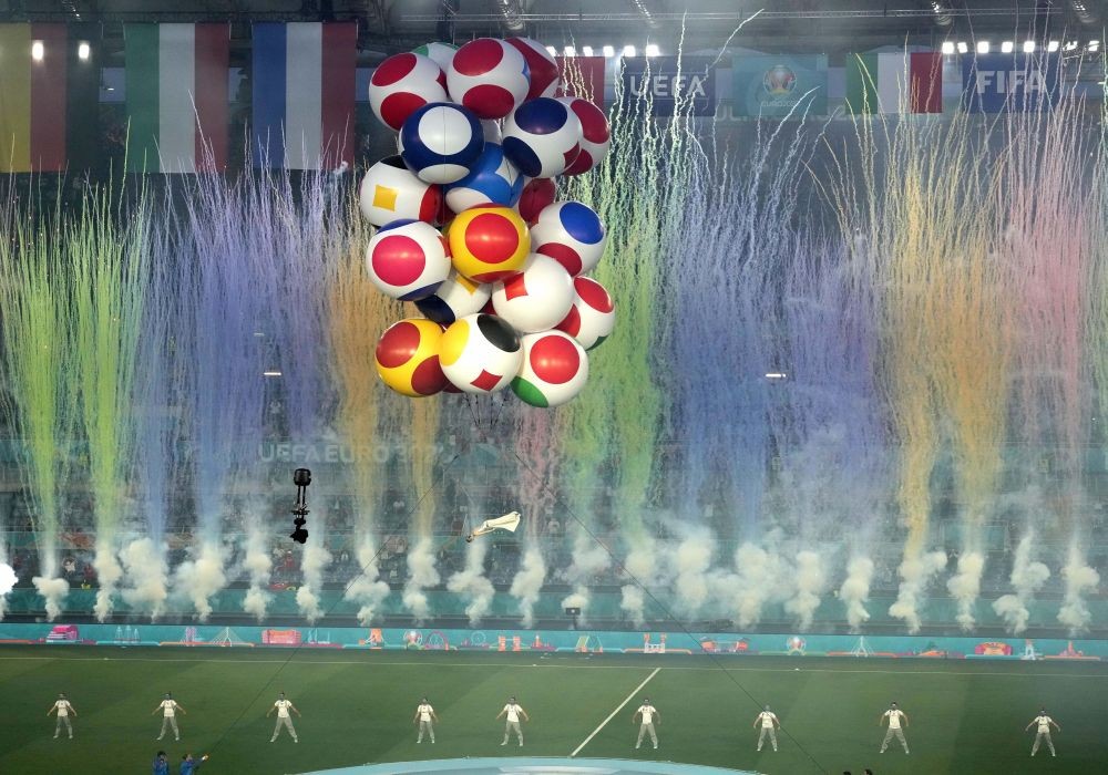 Rome: Artists perform prior to the Euro 2020 soccer championship group A match between Italy and Turkey at the Rome Olympic stadium, Friday, June 11, 2021.AP/PTI(