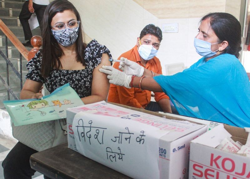 Gurugram: A beneficiary receives a dose of COVID-19 vaccine during a vaccination camp for students and citizens undertaking international travel for education and job, at a polyclinic in Gurugram, Thursday, June 17, 2021. (PTI Photo)