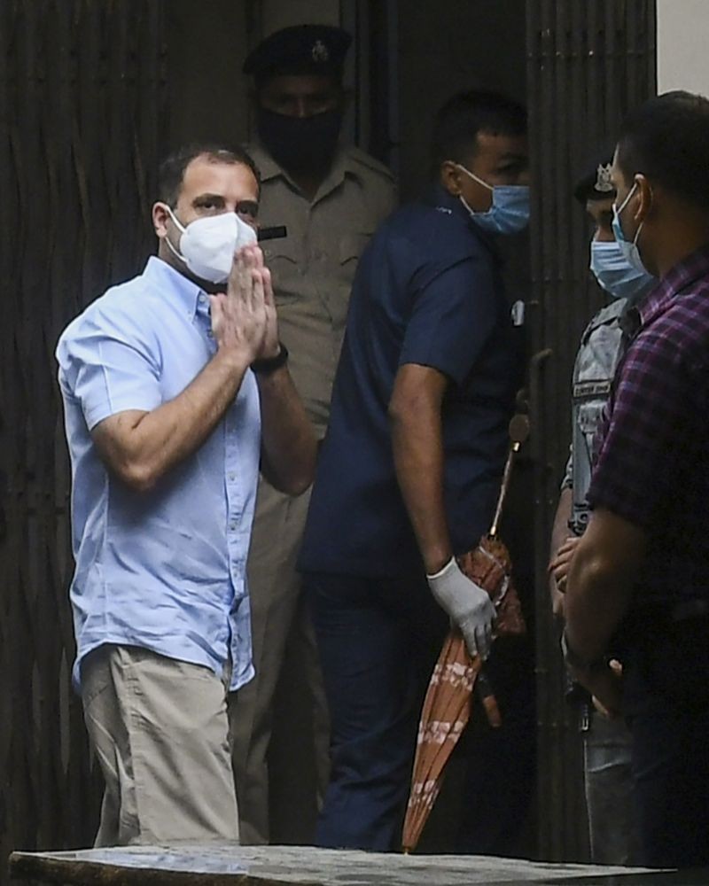 Congress leader Rahul Gandhi arrives at a magistrate's court for the criminal defamation case over the 'Modi surname' remark, in Surat on June 24, 2021. (PTI Photo)