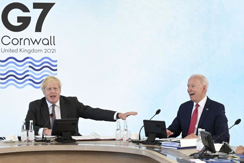 Britain's Prime Minister Boris Johnson, left, and US President Joe Biden during the G7 summit in Cornwall, England on June 12, 2021. (AP/PTI Photo)