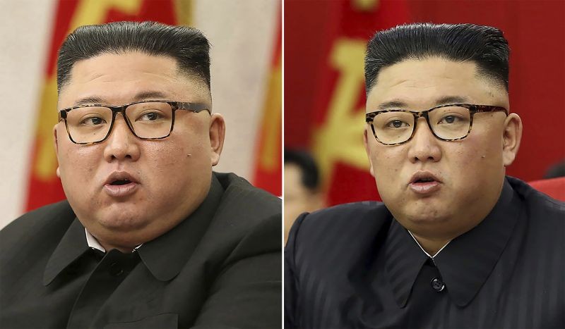 This combination of file photos provided by the North Korean government, shows North Korean leader Kim Jong Un at Workers' Party meetings in Pyongyang, North Korea, on Feb. 8, 2021, left, and June 15, 2021. Last time when Kim faced rumors about his health, the North Korean leader had walked with a cane, missed an important state anniversary or panted for breath. Now, the 37-year-old faces fresh speculation about his health because he looks thinner noticeably in recent state media images. Independent journalists were not given access to cover the event depicted in this image distributed by the North Korean government. The content of this image is as provided and cannot be independently verified. (AP/PTI Photo)