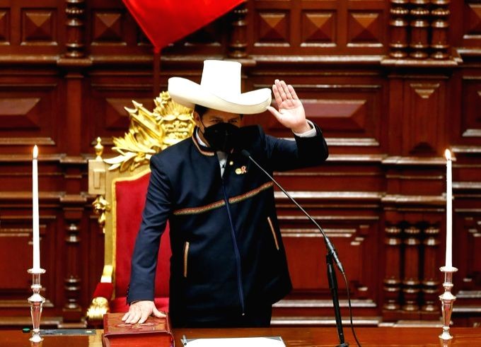 Pedro Castillo sworn in as Peru's new President.(twitter/IANS)