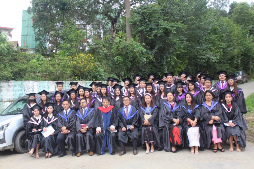 Kohima Bible College, Principal Rev Zotuo Kiewhuo with graduates and faculties during the graduation programme held on July 7.