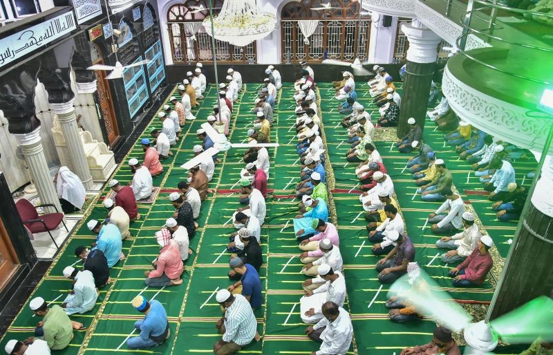 Muslims offer prayers on the occasion of Eid-al-Adha during Covid-induced lockdown in Bengaluru on July 21, 2021. (PTI Photo)