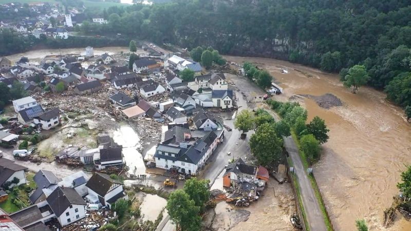 A photo, taken with a drone, shows the devastation caused by the flooding of the Ahr River in the Eifel village of Schuld, western Germany on July 15, 2021. (AP/PTI Photo)