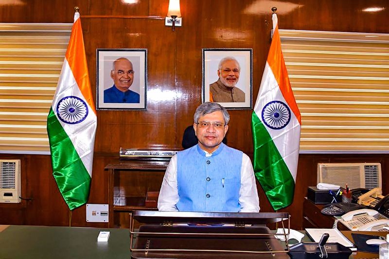 Union Minister for Railways Ashwini Vaishnaw assumes office at Rail Bhawan, in New Delhi on July 8, 2021. (PTI Photo)