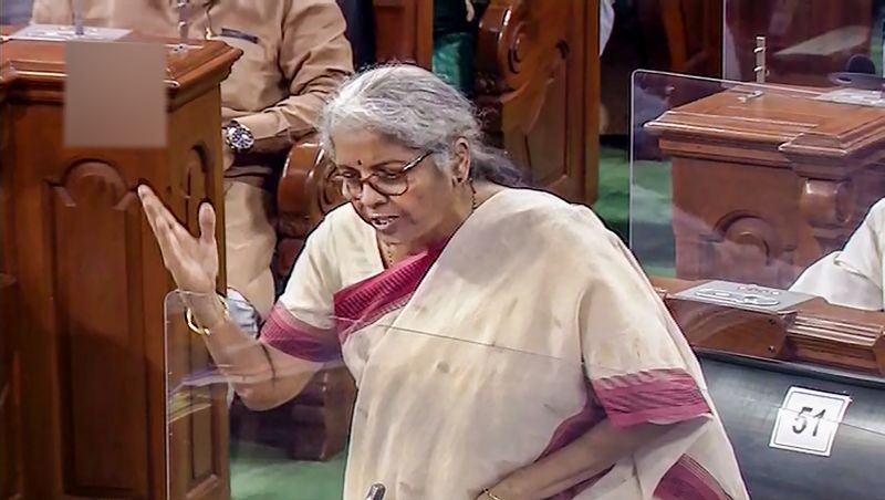 Union Finance Minister Nirmala Sitharaman speaks in the Lok Sabha during the Monsoon Session of Parliament, in New Delhi on July 26, 2021. (LSTV/PTI Photo)