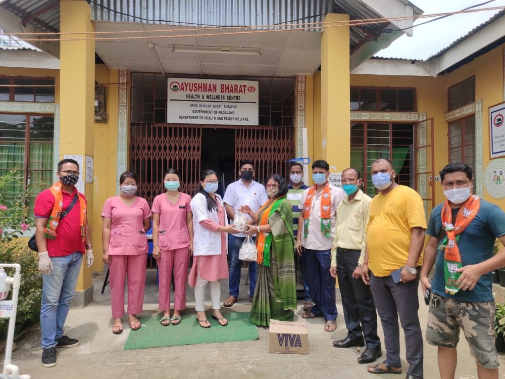 Minority Morcha BJP Nagaland State office bearers and executives under of President, Deep Kumar observed Doctor's Day in two phases on July 1. In the first phase, one team visited Urban Primary Health Care Center (UPHC) at Duncan Basti, Dimapur and distributed refreshments to doctors, nurses and faculties accompanied. In the second phase, another team visited seven hospitals and chambers to honor ten doctors with token of love. (Photo Courtesy: Minority Morcha BJP Nagaland)