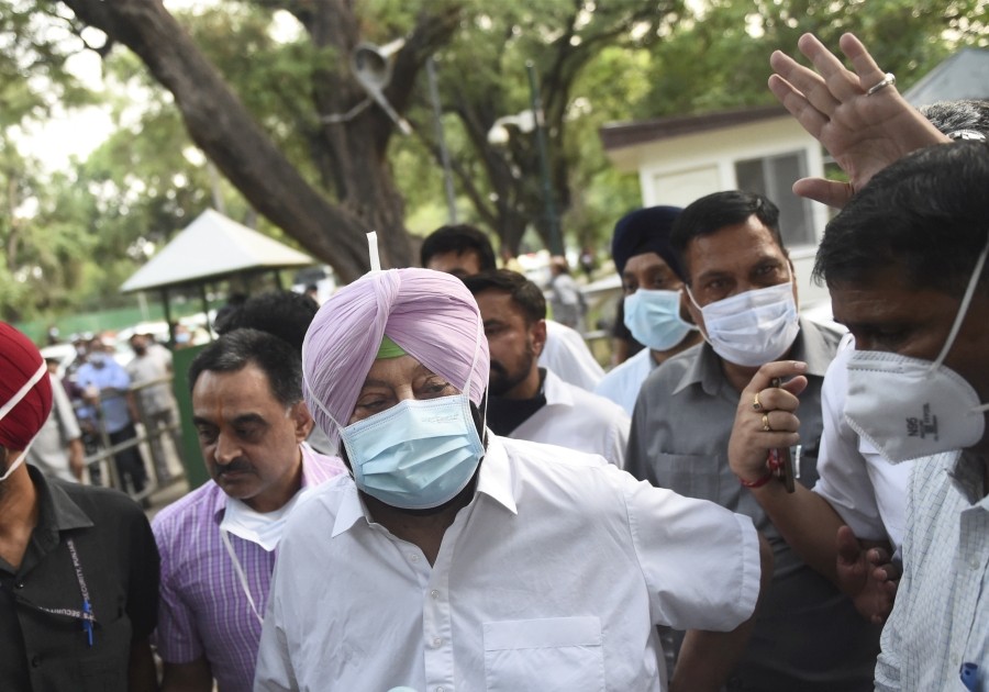 Chief minister of Punjab Captain Amarinder Singh talks to media after meeting Congress President Sonia Gandhi, at Janpath in  New Delhi on July 6. (PTI Photo)