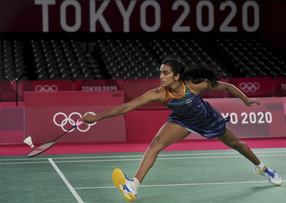 Tokyo: India's Pusarla V. Sindhu plays a shot during her women's singles badminton semifinal match against Taiwan's Tai Tzu-Ying, at the 2020 Summer Olympics, in Tokyo, Saturday, July 31, 2021. Sindhu lost the match 18-21, 12-21. (PTI Photo/Gurinder Osan)