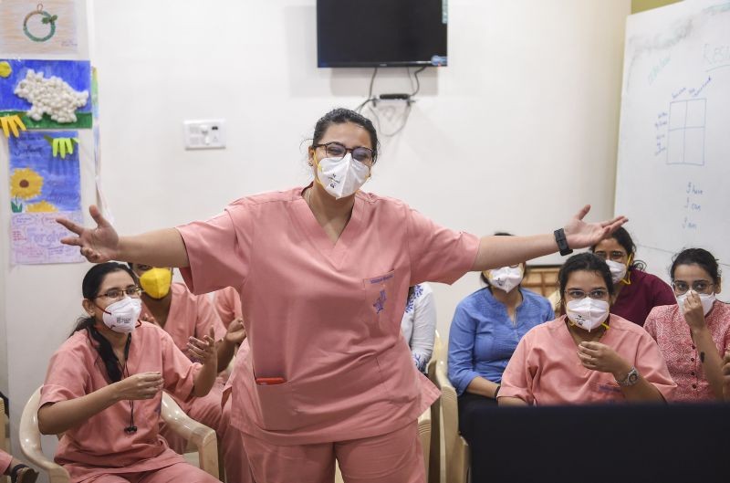 Doctors celebrate National Doctors' Day at Masina Hospital in Mumbai on July 1, 2021. (PTI Photo)