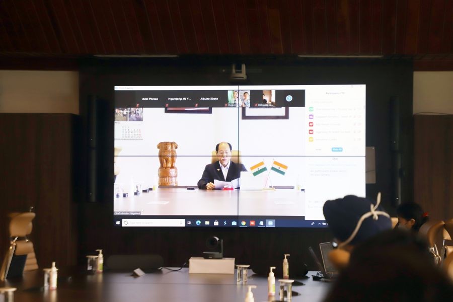 Nagaland CM Neiphiu Rio addressing the virtual felicitation programme for the 51 students who were awarded the Chief Minister’s Meritorious Students’ Fellowship (CMMSF) on July 19. (Photo Courtesy: CM’s Office)