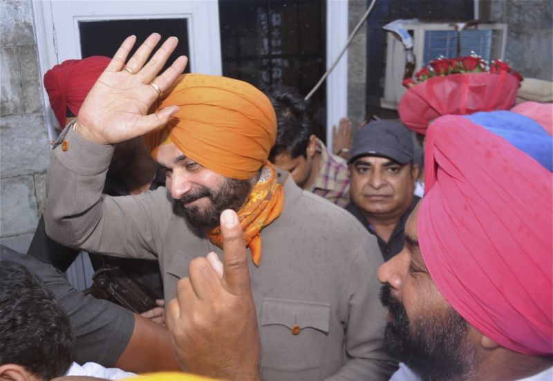 Newly elected Punjab Pradesh Congress Committee (PPCC) President Navjot Singh Sidhu at his residence, in Patiala on July 19. (PTI Photo)