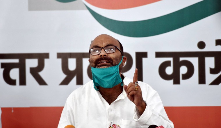 UPCC president Ajay Kumar Lallu addressing a press conference at the party office in Lucknow on Thursday | PTI