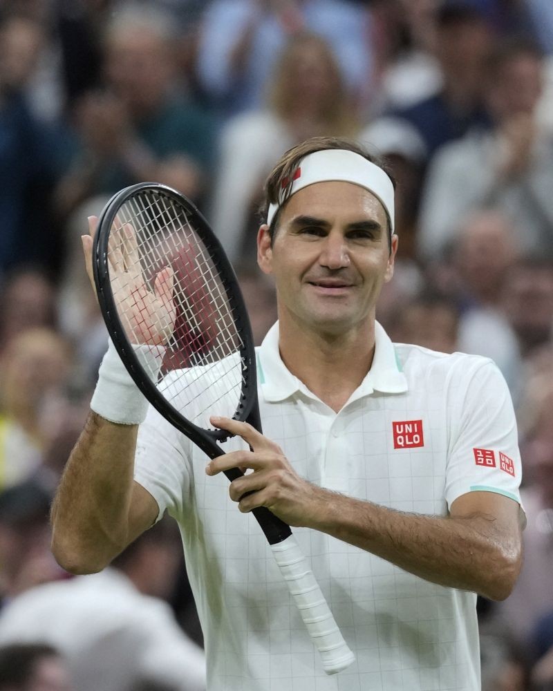 London: Switzerland s Roger Federer celebrates after defeating Italy s Lorenzo Sonego during the men s singles fourth round match on day seven of the Wimbledon Tennis Championships in London, Monday, July 5, 2021. AP/PTI