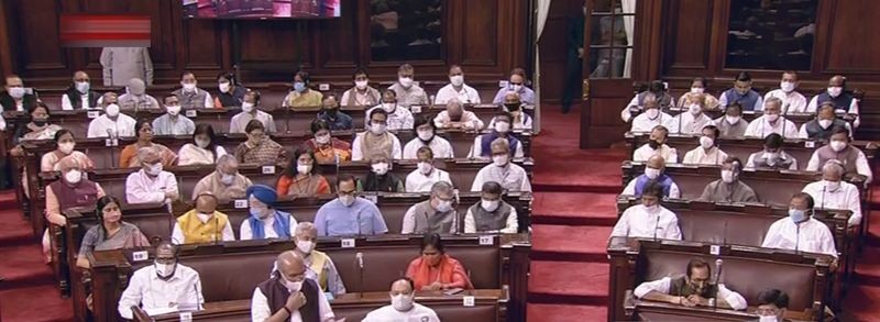 A view of the Rajya Sabha during the Monsoon Session of Parliament, in New Delhi on July 23, 2021. (RSTV/PTI Photo)