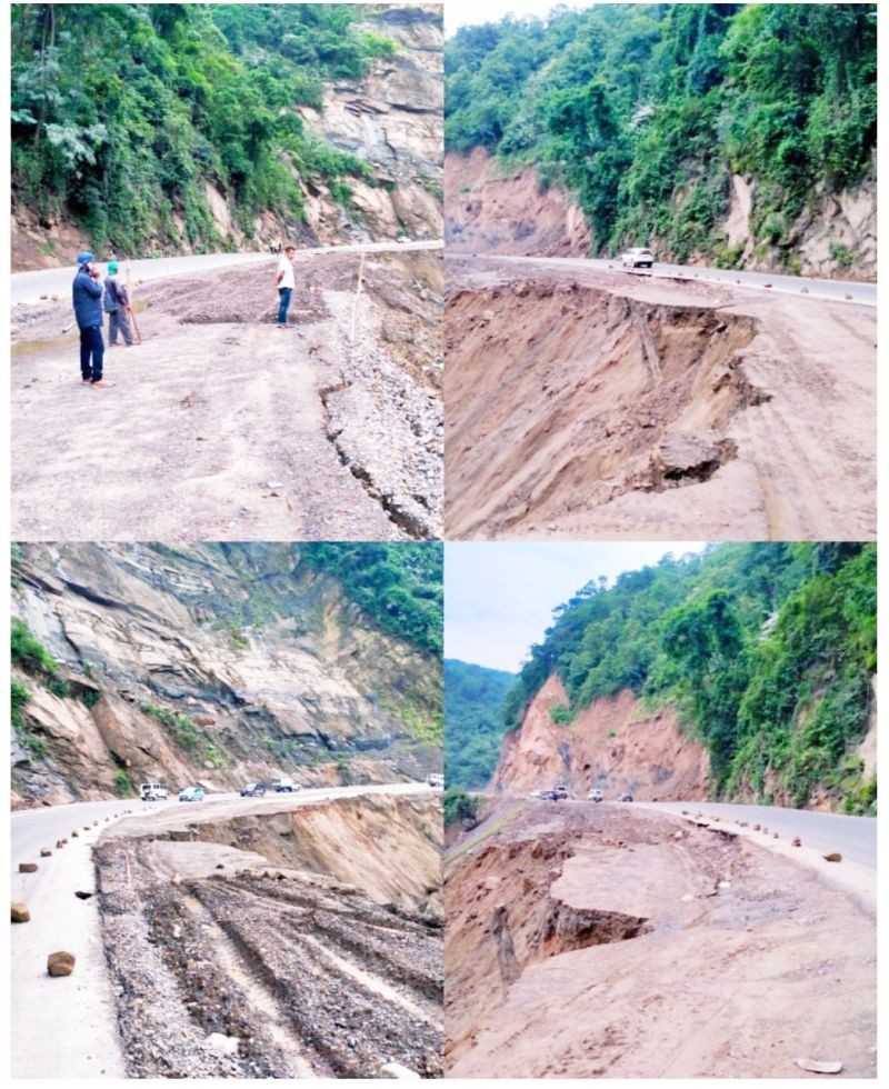 Sections of the NH 29 stretch between Chathe Bridge to New Chümoukedima damaged by rain. (Photo Courtesy: CYO)
