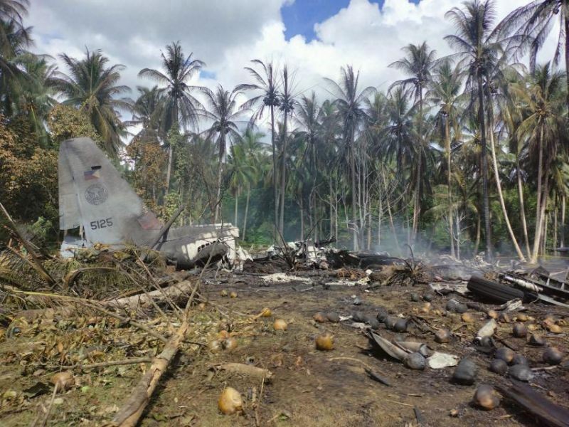 This photo released by the Joint Task Force - Sulu shows the remains of a Philippine military C-130 plane that crashed in Patikul town, Sulu province, southern Philippines on July 4, 2021. The Philippine air force C-130 aircraft carrying troops crashed in a southern province after missing the runway Sunday, killing more than a dozen military personnel while at least 40 were rescued from the burning wreckage, officials said. (AP/PTI Photo)