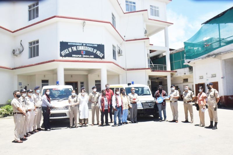 The ambulances were handed over to CP Dimapur Rothihu Tetseo and DCP Traffic Police Jatila Jamir by representatives of the company on July 23. (DIPR Photo)