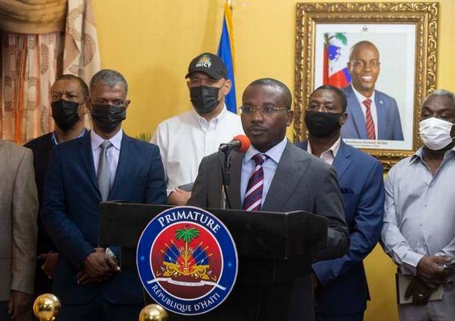 Interim President Claude Joseph speaks during a press conference at his residence in Port-au-Prince, Haiti, Thursday, July 8, 2021. (AP Photo)
