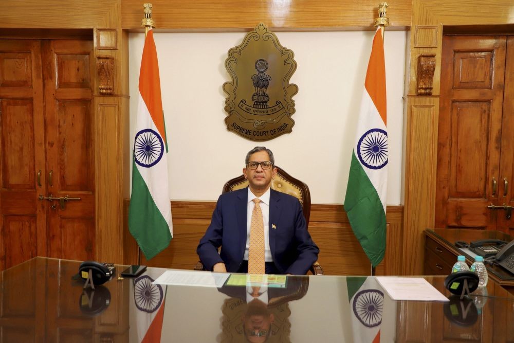New Delhi: CJI Justice N V Ramana addresses India-Singapore Mediation Summit 2021, in New Delhi, Saturday, July 17, 2021. (PTI Photo)