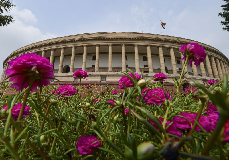 A view of Parliament building during ongoing Monsoon Session, in New Delhi on July 22, 2021. (PTI Photo)