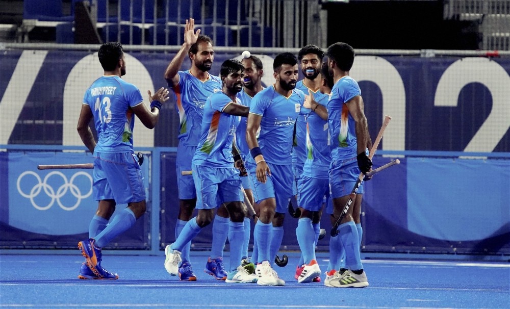 Tokyo: Indian players celebrate after a goal during Men's hockey match against Japan, at the 2020 Summer Olympics, in Tokyo, Friday, July 30, 2021. (PTI Photo)