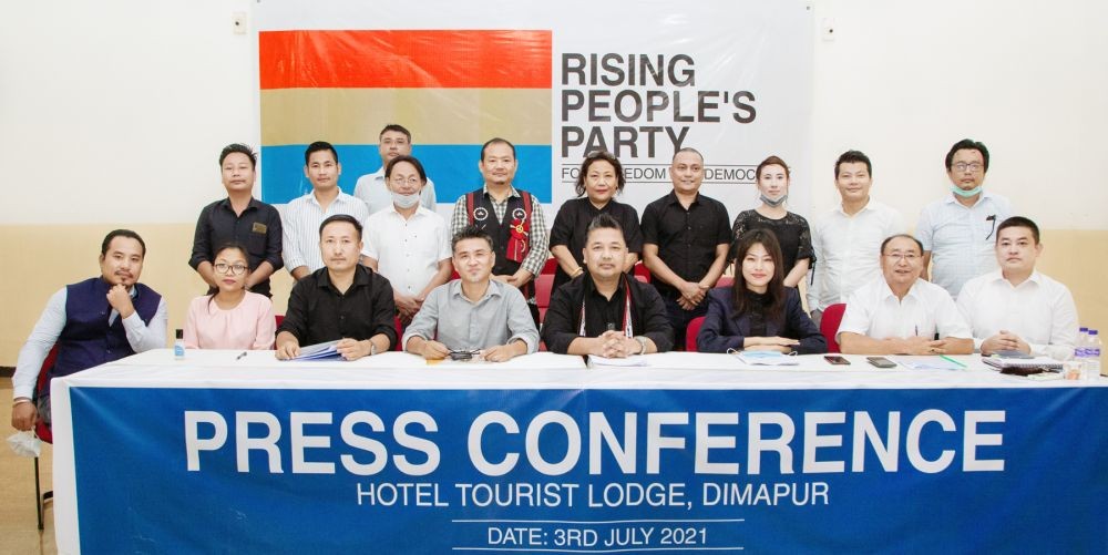 Members of the Rising People’s Party during the press conference in Dimapur on July 3.
