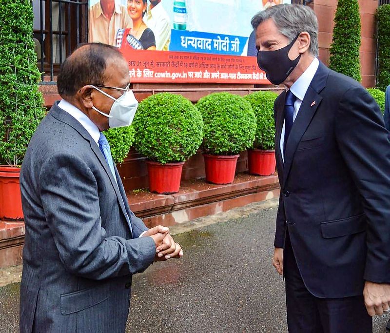 National Security Adviser Ajit Doval meets US Secretary of State Antony Blinken, in New Delhi on July 28, 2021. (PTI Photo)