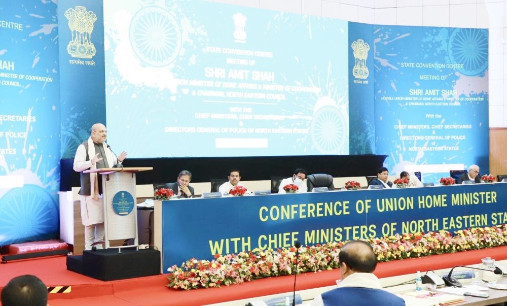 Home Minister Amit Shah addressing the conference of Chief Ministers, Chief Secretaries and DGPs of the North-Eastern States in Shillong on July 24. (Photo Courtesy: Twitter/@AmitShah)