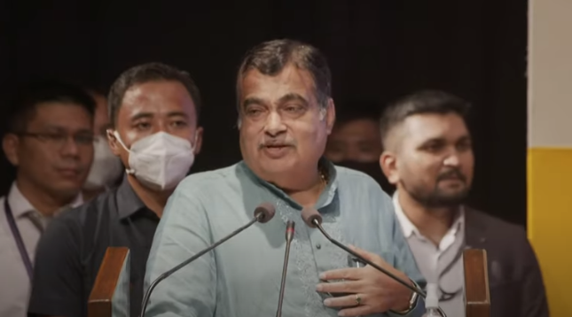 Union Minister for Road Transport & Highways (MoRTH) Nitin Gadkari speaks during the inauguration and laying of foundation stone for 16 National Highway Projects in Manipur on July 12.