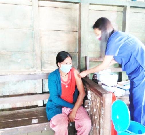 A beneficiary during the vaccination drive held at Salomi village under Pungro ADC HQ, Kiphire on July 4. (DIPR Photo)