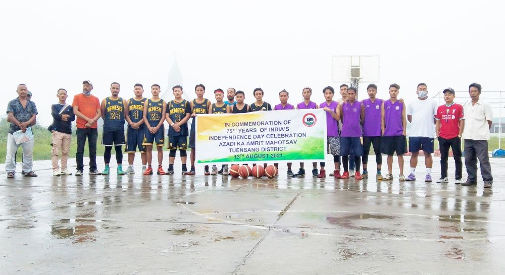 Players during the basketball exhibition match between DYRO/DSO and Tuensang District Basketball Association on August 13. (Morung Photo)