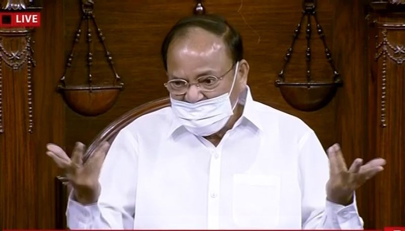 Rajya Sabha Chairman conducts proceedings of the House during the Monsoon Session of Parliament, in New Delhi on August 11, 2021. (RSTV/PTI Photo)