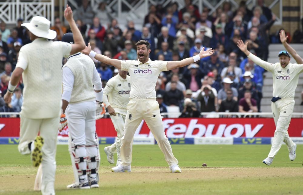 Nottingham: England's James Anderson, center, appeals unsuccessfully for the wicket of India's KL Rahul during the third day of first test cricket match between England and India, at Trent Bridge in Nottingham, England, Friday, Aug. 6, 2021. AP/PTI