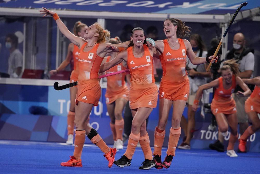 Tokyo: Netherlands players celebrate after beating Argentina in the women's gold medal field hockey match during the 2020 Summer Olympics, Friday, Aug. 6, 2021, in Tokyo, Japan. AP/PTI(