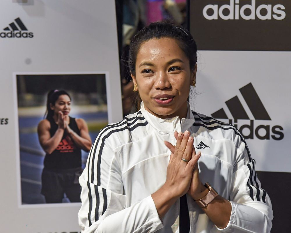 New Delhi: Tokyo Olympics silver medallist weightlifter Saikhom Mirabai Chanu during visit to adidas store at Vasant Kunj, in New Delhi, Friday, Aug. 13, 2021. (PTI Photo/Kamal Singh)