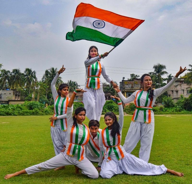 Nadia: Girls practice a dance composition for the 75th Independence Day celebrations, in Nadia, Friday, Aug 13, 2021. (PTI Photo)