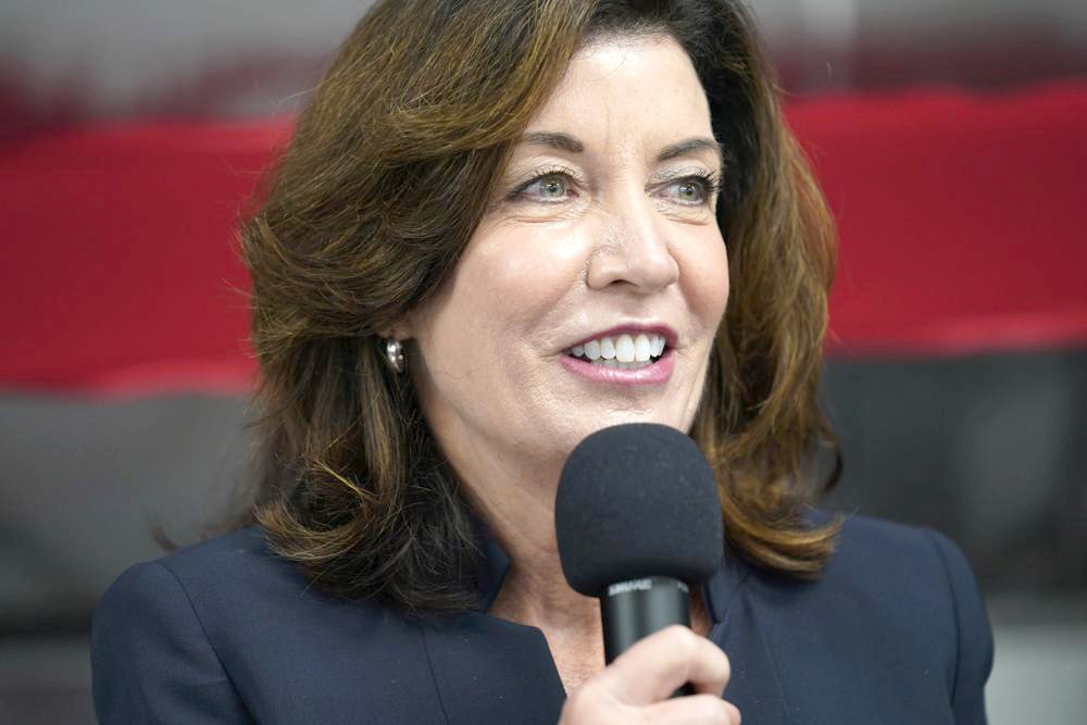Gov Kathy Hochul speaks at a ribbon cutting ceremony in the Bronx borough of New York. (AP File Photo)
