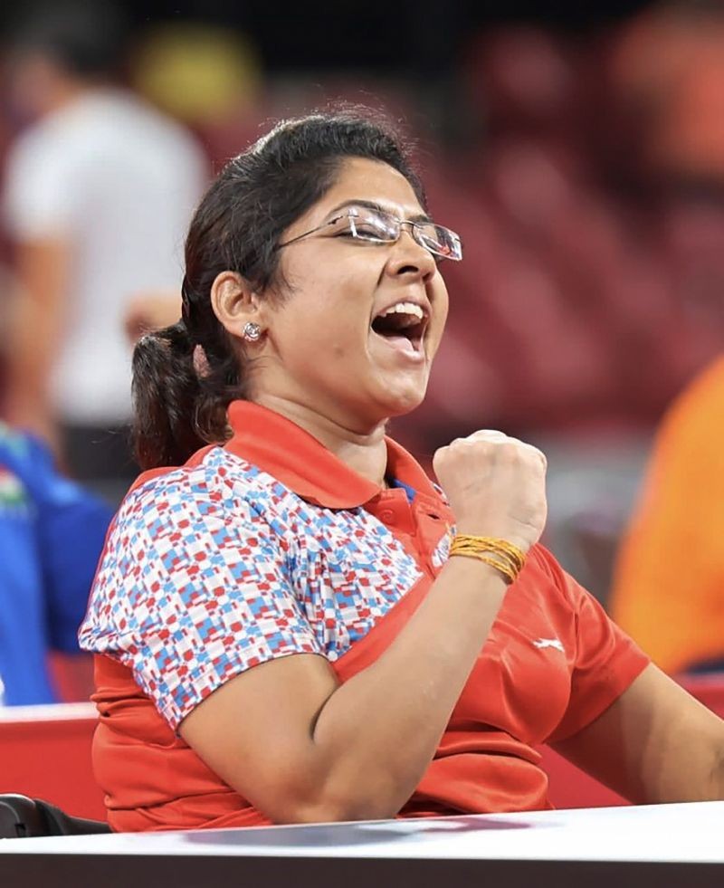 Tokyo: Paddler Bhavina Patel enters the final match of Women's Singles Class 4 event in Tokyo Paralympics 2021, in Tokyo, Saturday, Aug. 28, 2021. (PTI Photo)