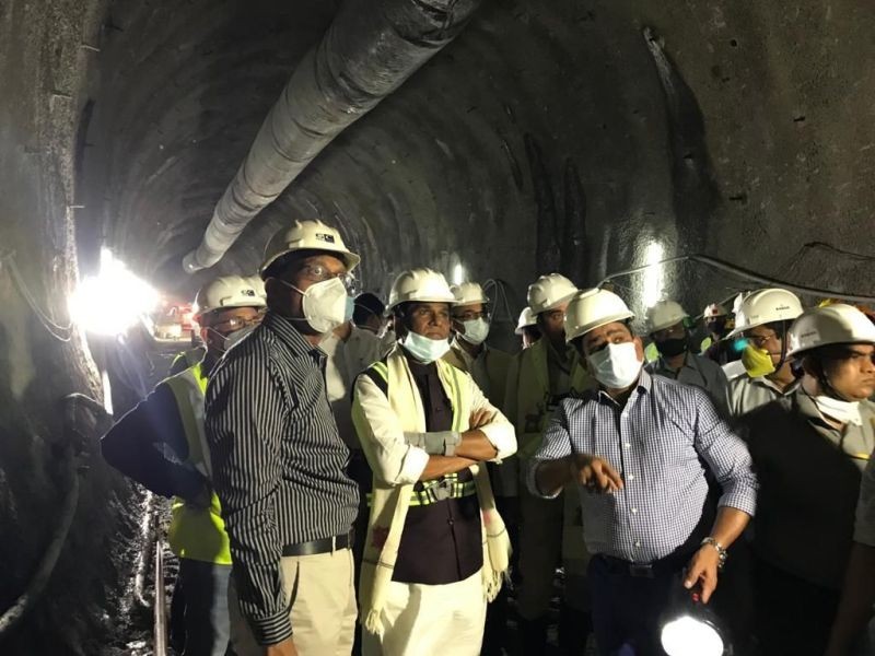 Minister of State for Railways, Coal & Mines, Raosaheb Patil Danve inspecting a tunnel site of the ongoing Jiribam – Imphal new BG railway line project. (Photo Courtesy: NFR)