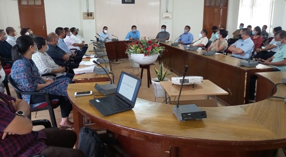 Kesonyu Yhome, IAS, Secretary, PHE addressing the review meeting with Dimapur District Task Force at Deputy Commissioner’s conference hall, Dimapur on August 20. (DIPR Photo)