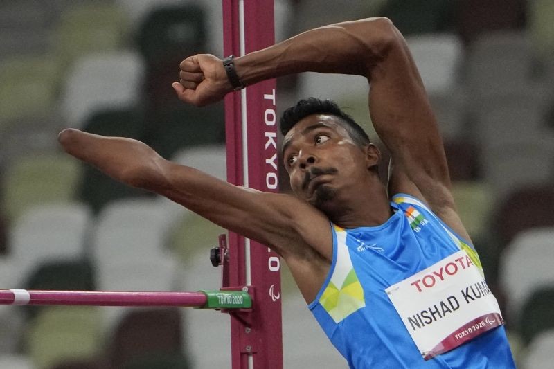 Tokyo: India's Nishad Kumar Nishad Kumar competes during the men's high jump T47 at the 2020 Paralympics at the National Stadium in Tokyo, Sunday, Aug. 29, 2021. AP/PTI(