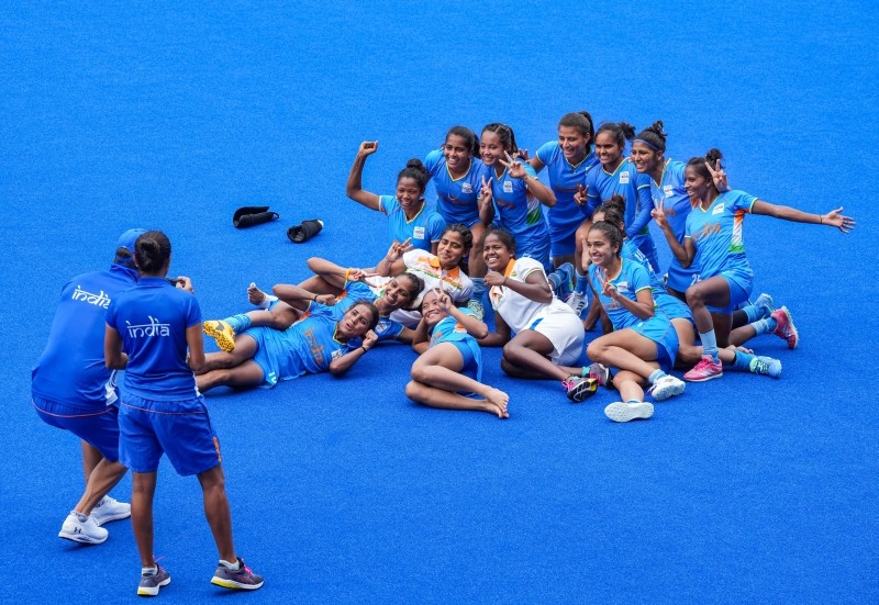 Tokyo: Indian players pose for photographs after their victory against Australia during women's field hockey quarterfinal match at the 2020 Summer Olympics, in Tokyo,  Monday, Aug. 2, 2021.(PTI Photo/Gurinder Osan)(